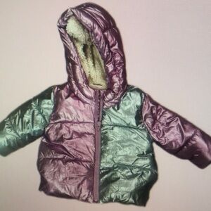 Kids Iridescent Hooded Puffer Jacket - Purple/Teal